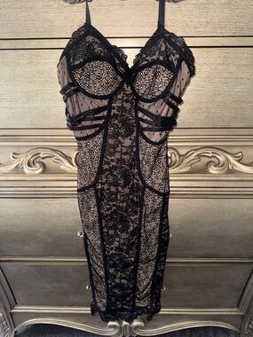 bebe Black Sheer Lace Bodysuit Dress